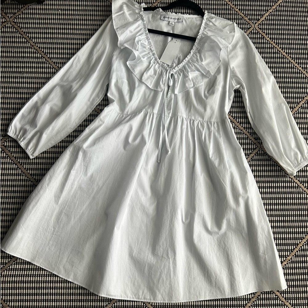 Emma & Michele White Ruffled Dress